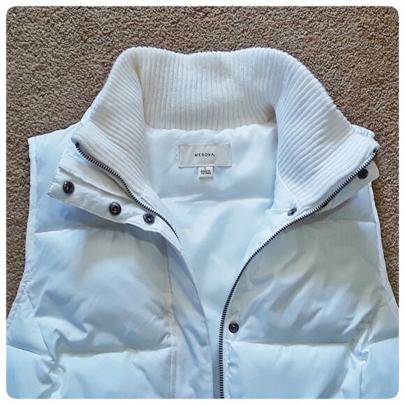 MERONA White Puffer Vest Juniors Size L Outerwear Fall Ski Winter Coats Jacket - Picture 6 of 9